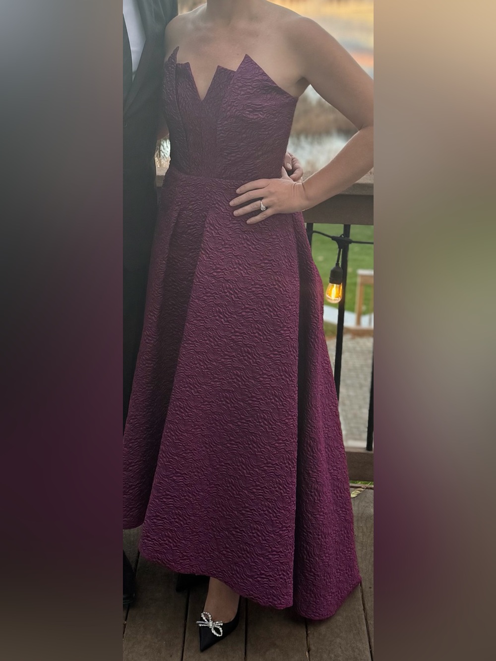Theia Strapless Textured A-Line Dress in Plum • women size 8